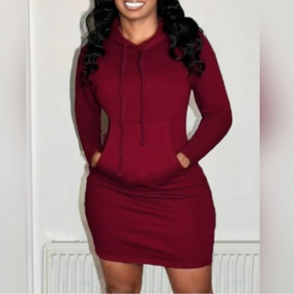 Hooded Sweatshirt Dress With Front Patch Pocket